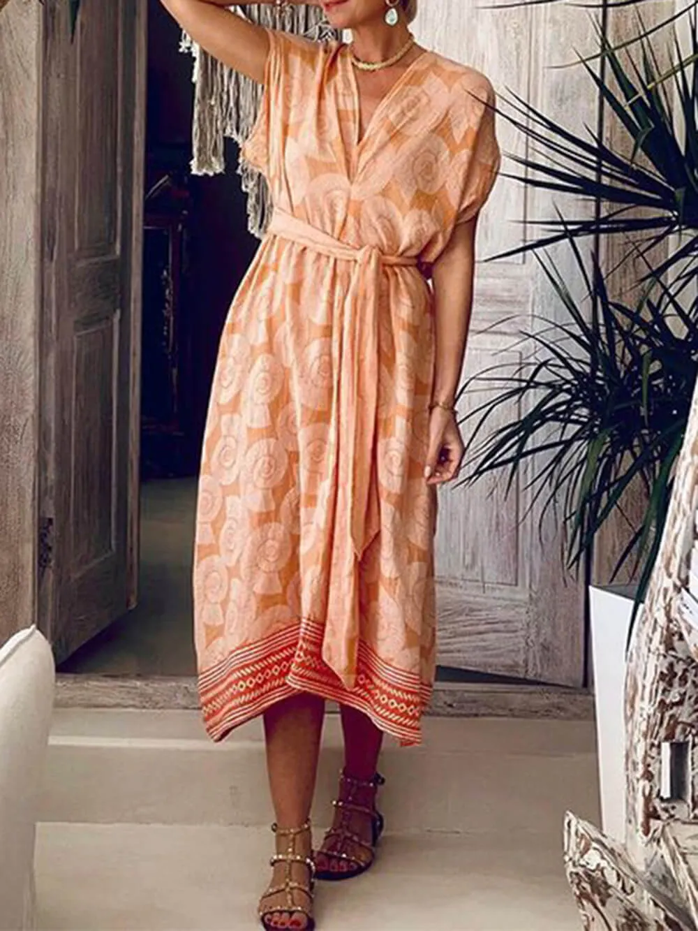 Fashion Printed V-Neck Sleeveless Mid-Length Beach Dress sold by Like My Choice product image thumbnail 3