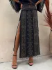 Ethnic Print Patchwork Side Lace-Up Maxi Skirt sold by Like My Choice