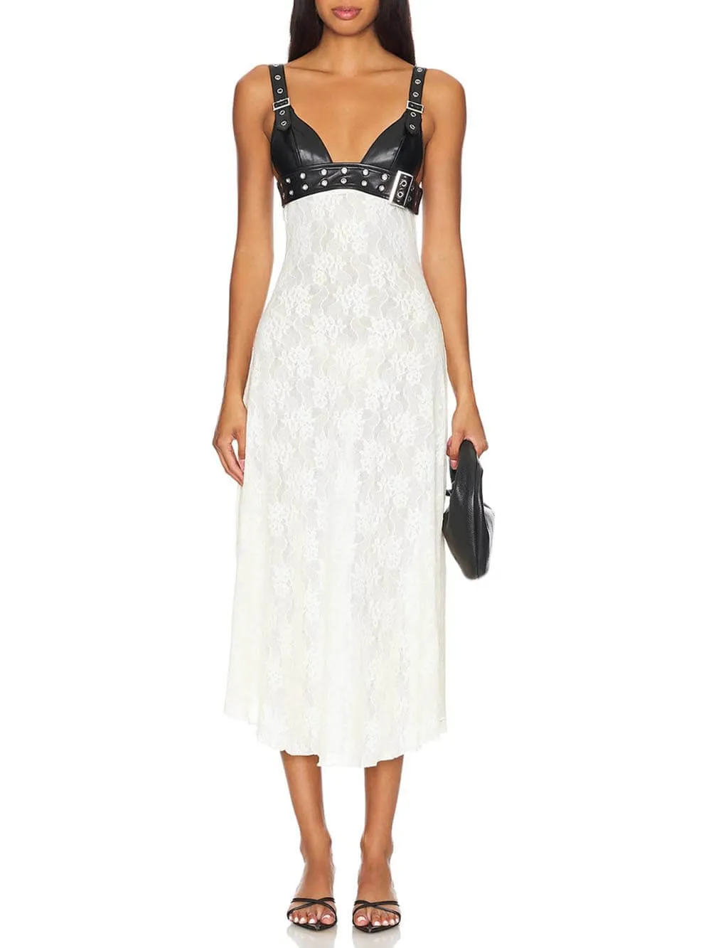 Floral Lace Leather Midi Dress sold by Like My Choice