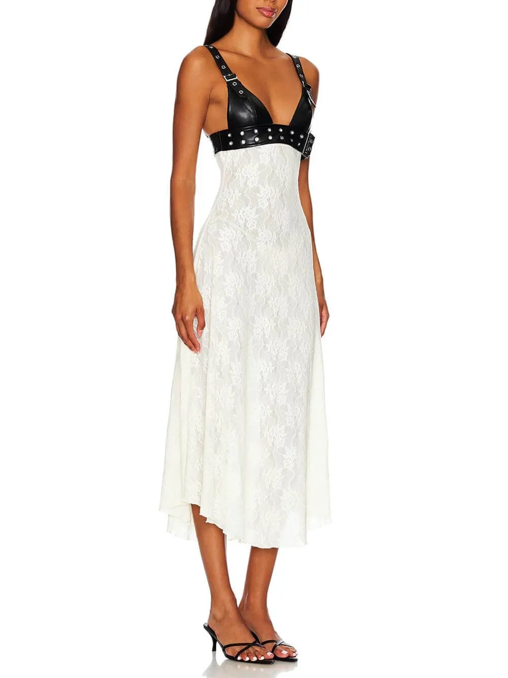 Floral Lace Leather Midi Dress sold by Like My Choice product image thumbnail 2