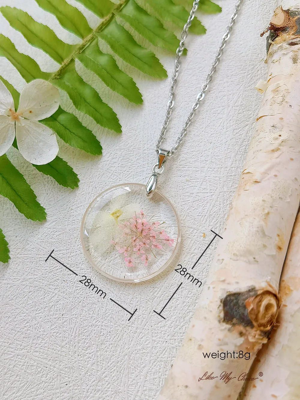Snow White Galsang Flower Botanical Pendant Circle Necklace sold by Like My Choice product image thumbnail 3