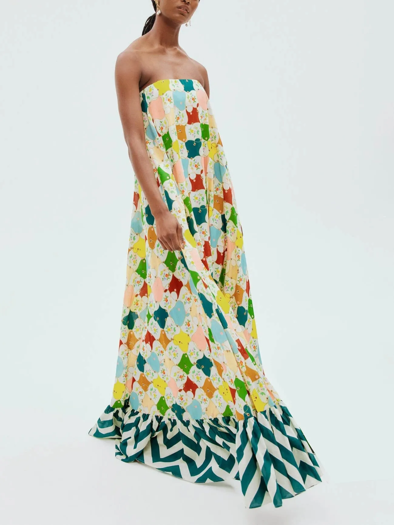 Unique Print Contrast Sleeveless Off-The-Shoulder Maxi Dress sold by Like My Choice product image thumbnail 2