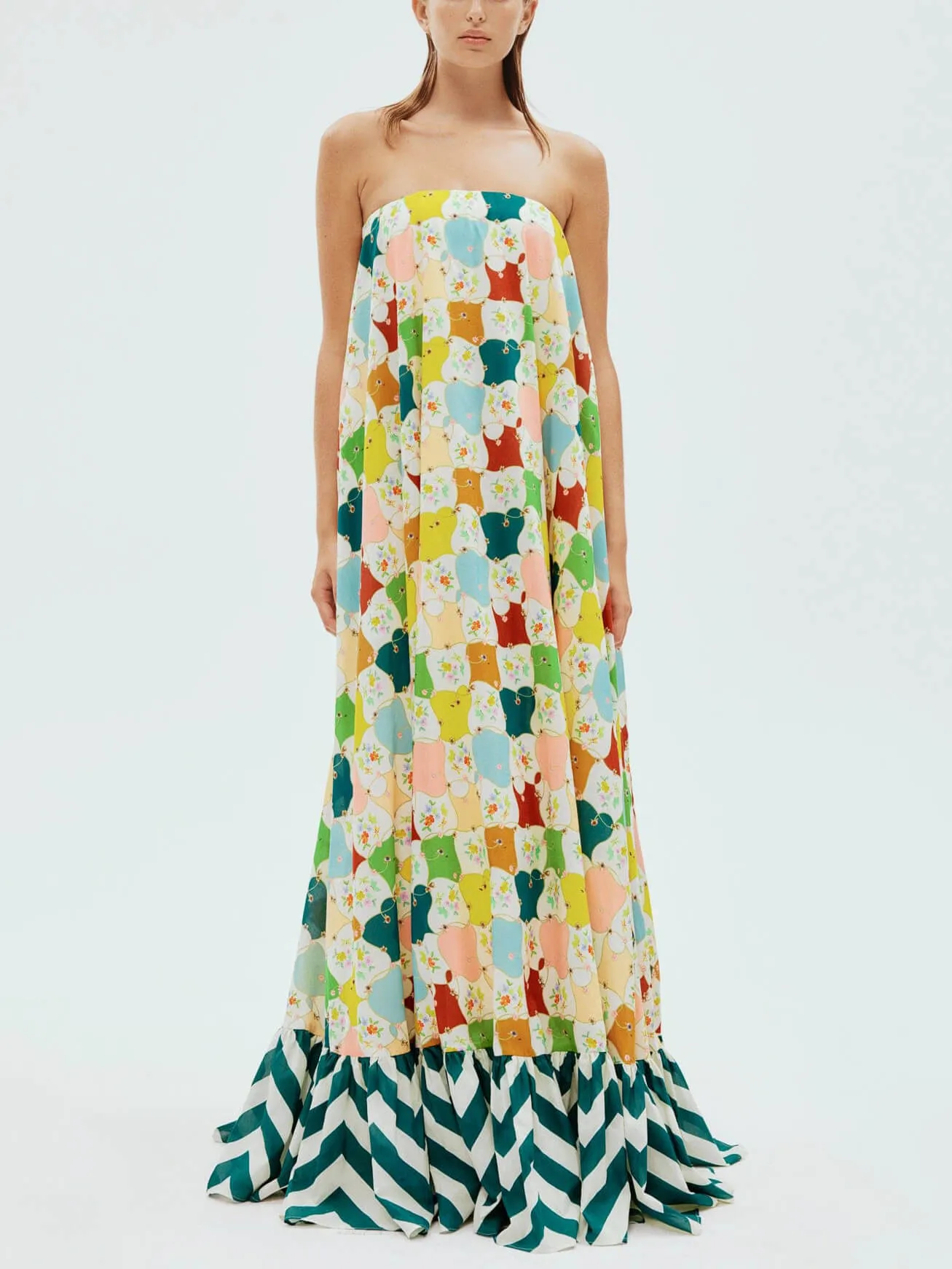 Unique Print Contrast Sleeveless Off-The-Shoulder Maxi Dress sold by Like My Choice