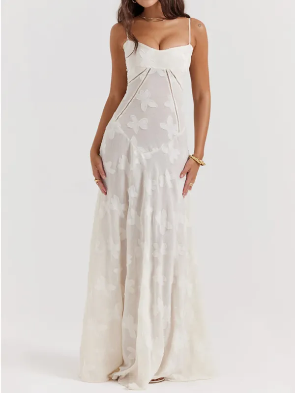 Vintage Cream Floral Lace Back Maxi Dress sold by Like My Choice