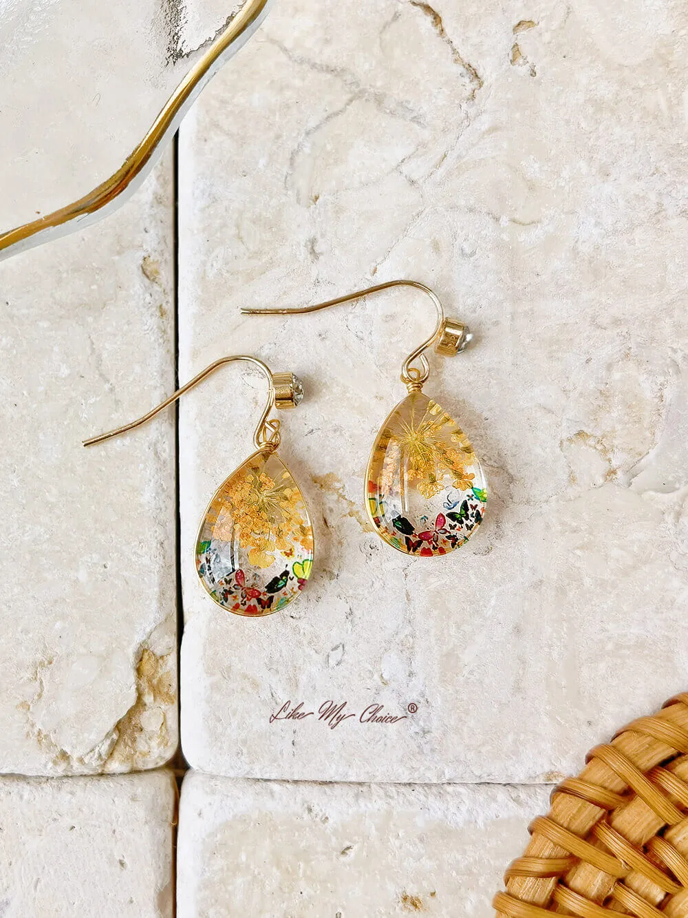Crystal glass dried flower tear drop earrings sold by Like My Choice product image thumbnail 2