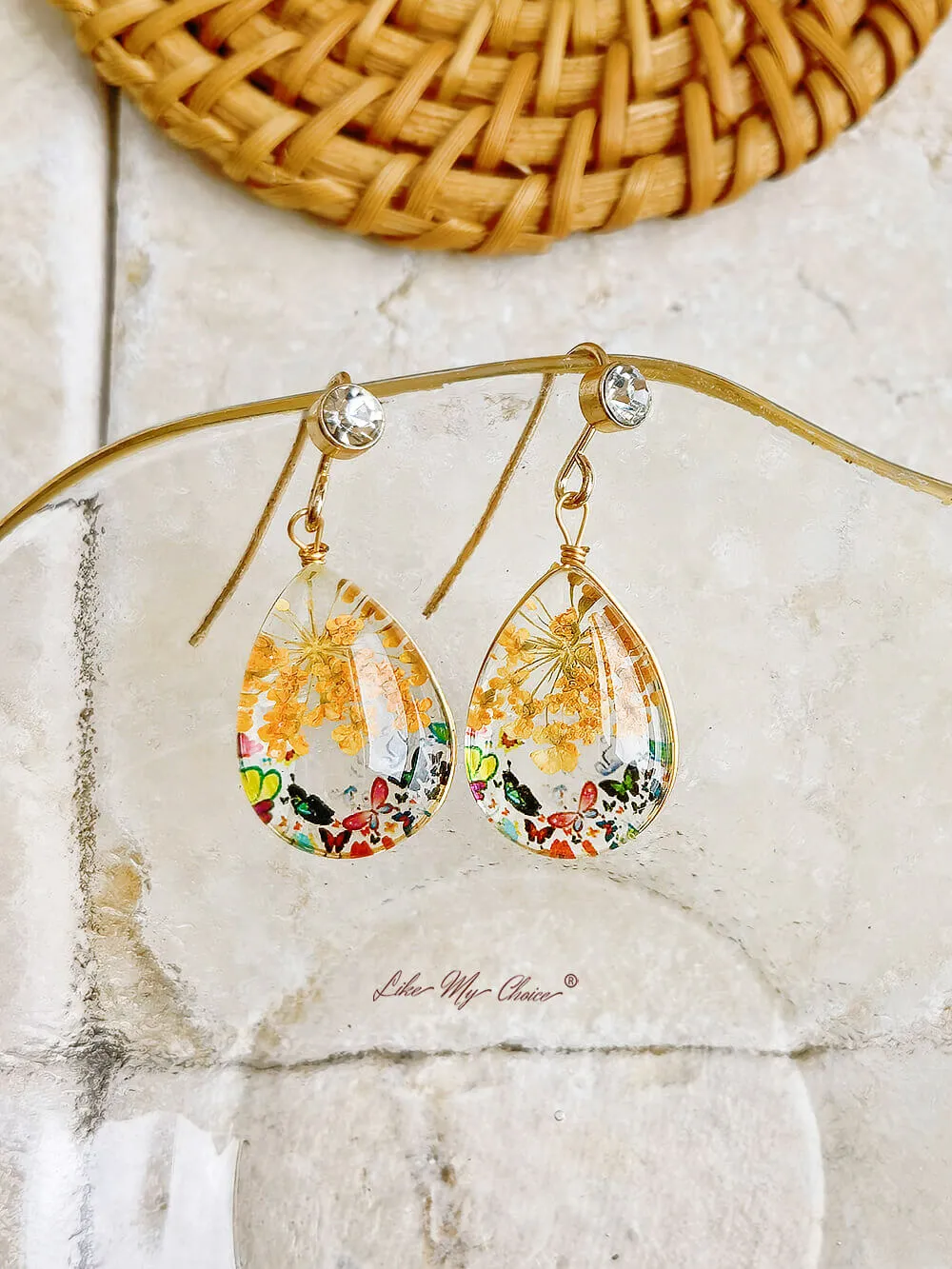 Crystal glass dried flower tear drop earrings sold by Like My Choice product image thumbnail 3