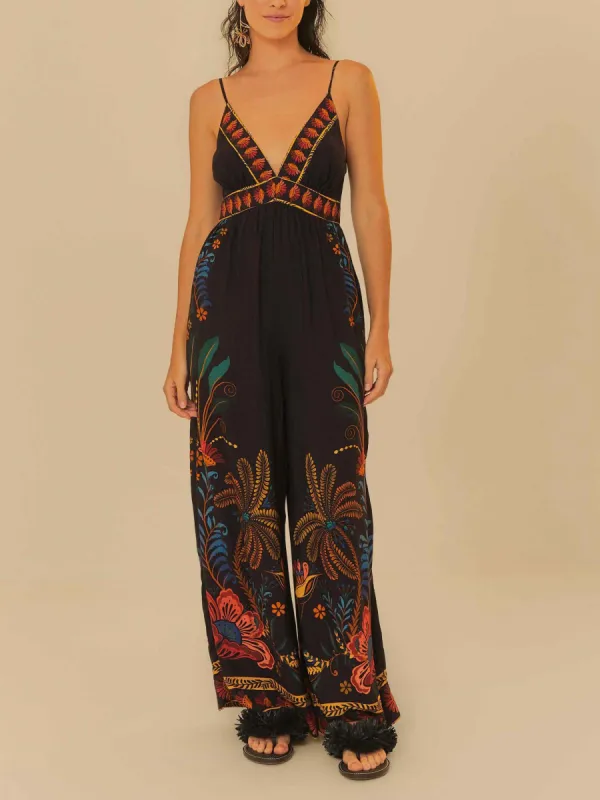 Vintage Plant Flower Print V-Neck Jumpsuit sold by Like My Choice