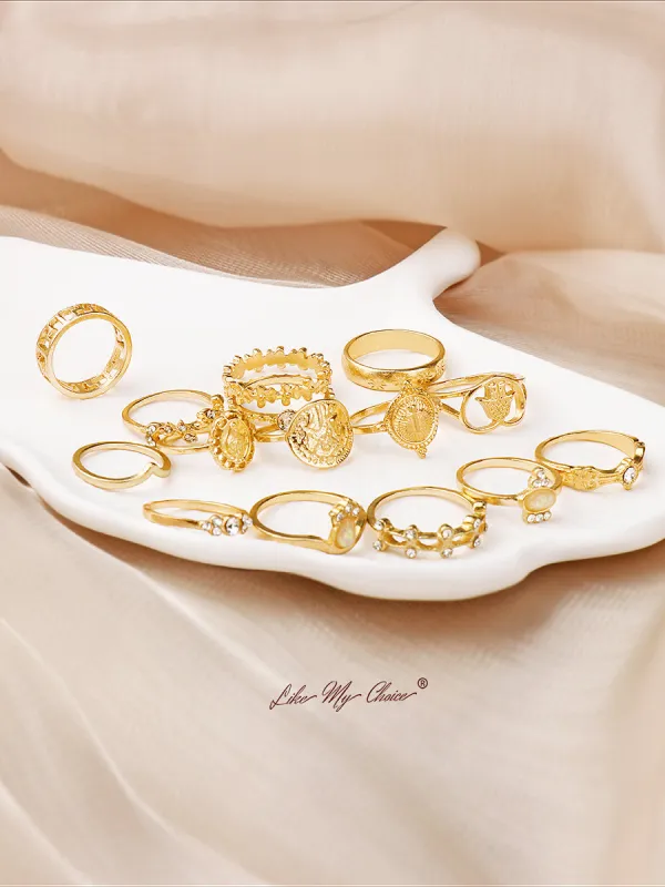 Crystal Geometric Boho Ring Set 15pcs sold by Like My Choice