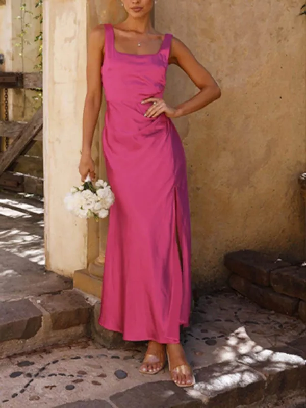 Summer Halter Satin Bridesmaid Prom Midi Dresses sold by Like My Choice
