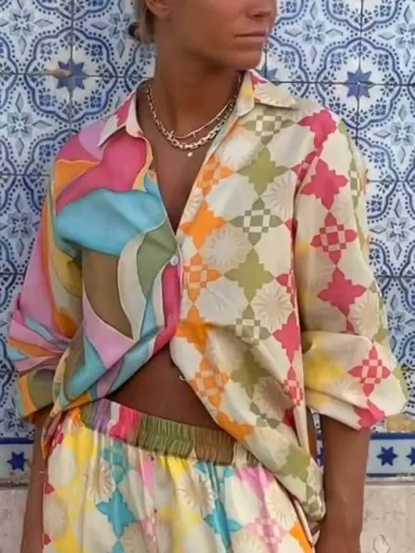Vintage Chic Painted Print Single-Breasted Shirt made by Like My Choice