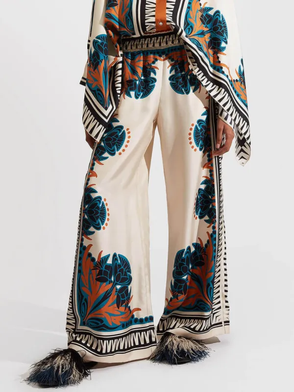 Exquisite Satin Plant Print Loose Wide-Leg Pants sold by Like My Choice