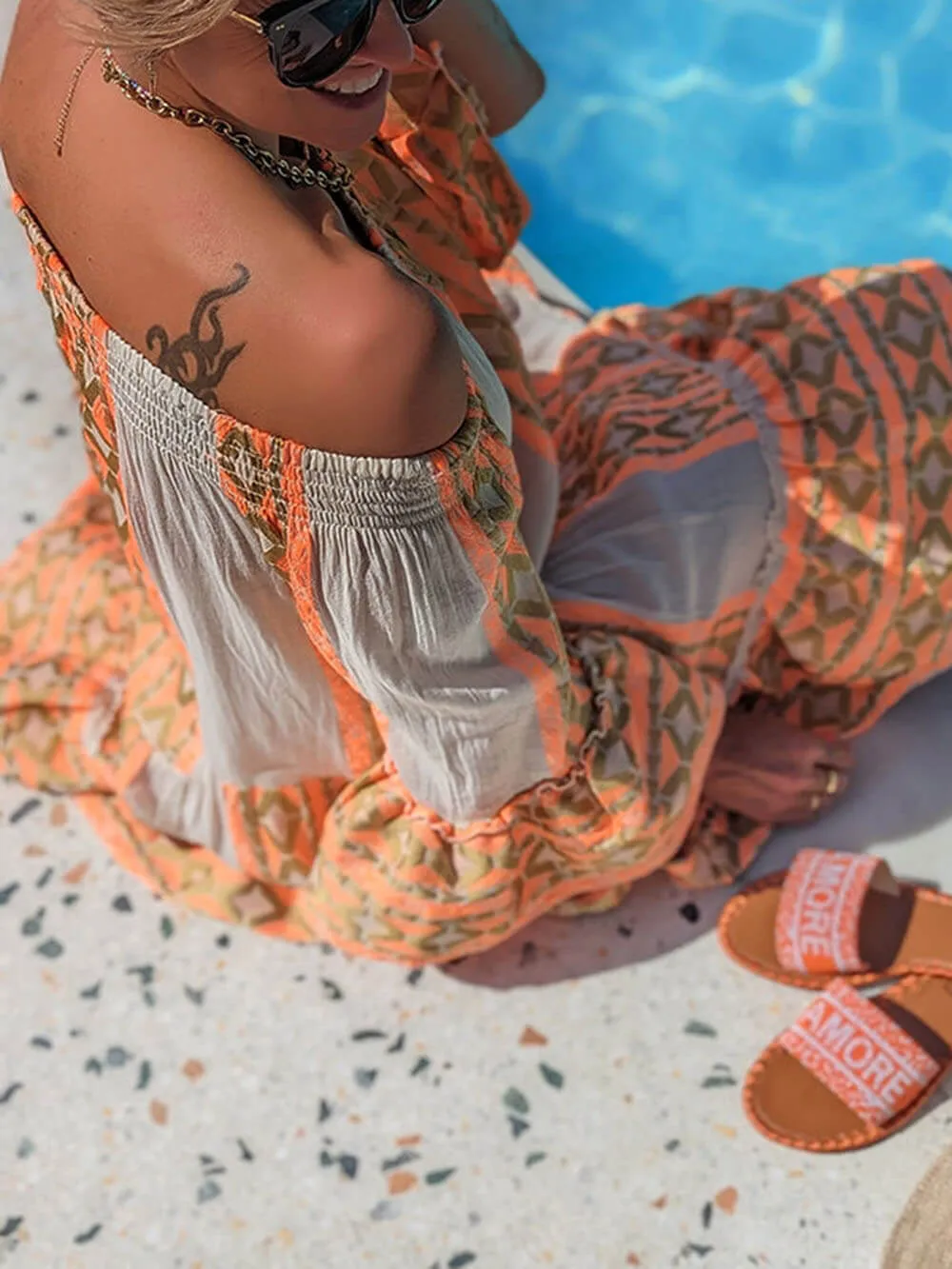 Linen Blend Ethnic Print Off Shoulder Loose Mini Dress sold by Like My Choice product image thumbnail 4