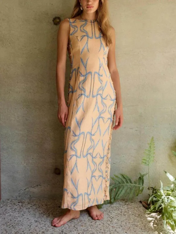 Signature Printed Hoop-Embellished Sleeveless Midi Dress sold by Like My Choice