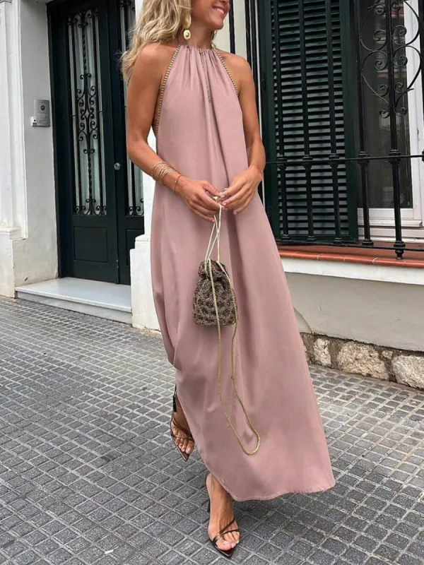 Gold Trimmed Halter Neck Maxi Dress sold by Like My Choice