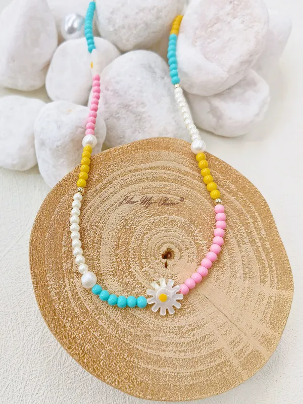 Handmade Colorful Beaded Real Pearl Necklace for Summer sold by Like My Choice