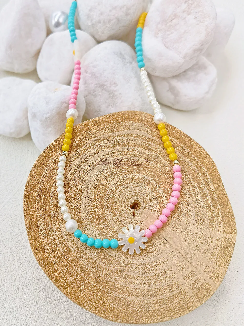 Handmade Colorful Beaded Real Pearl Necklace for Summer sold by Like My Choice
