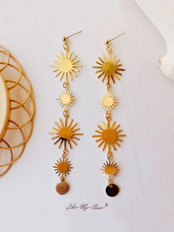 Gold Sun Long Drop Earrings sold by Like My Choice