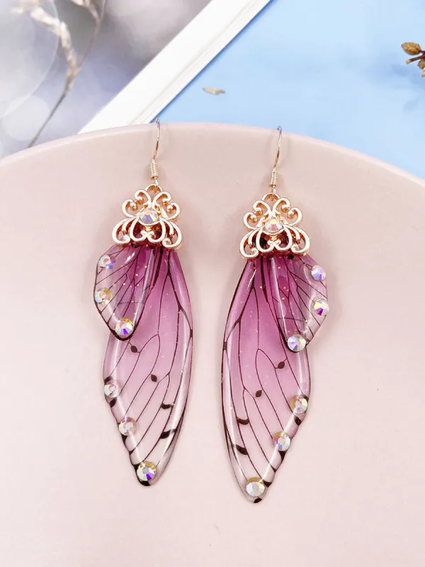 Butterfly Wing Pink Rhinestone Cicada Wing Crystal Earrings sold by Like My Choice