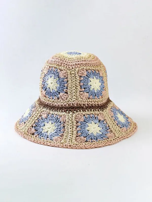 Crochet Hat Flower Beige Blue sold by Like My Choice