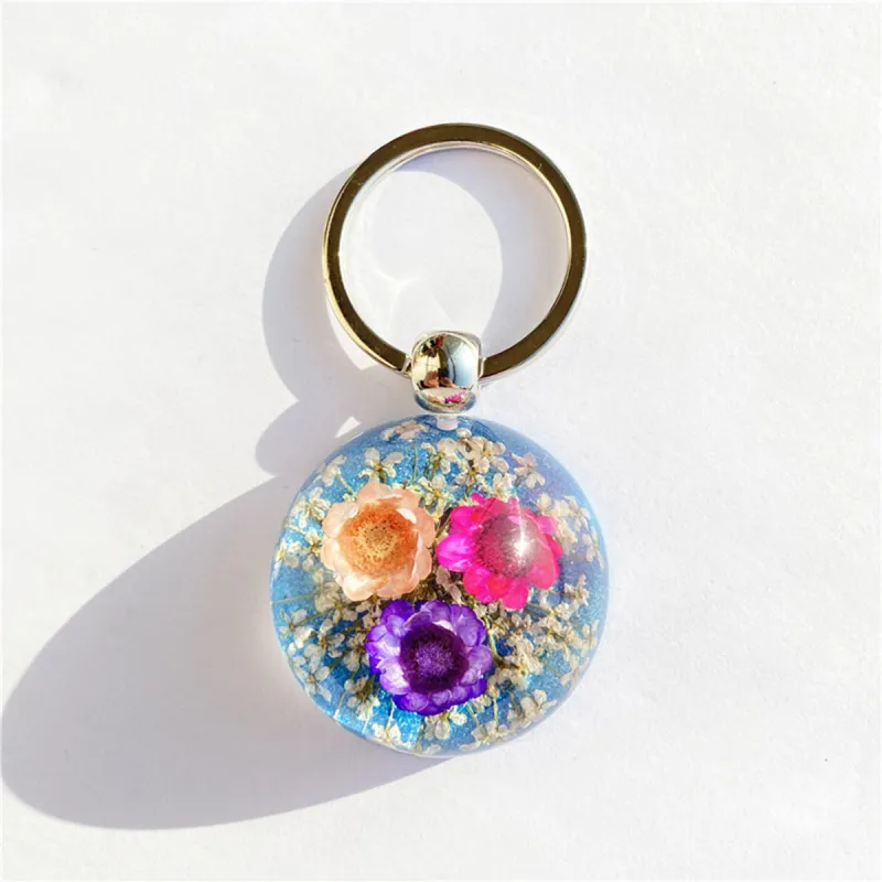Hemisphere Amber Dried Flower Daisy Keychain sold by Like My Choice