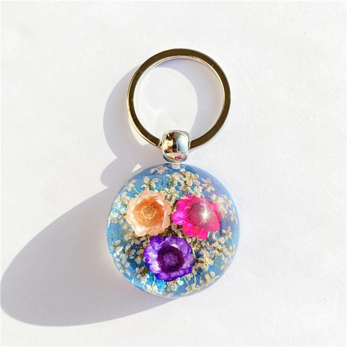 Hemisphere Amber Dried Flower Daisy Keychain sold by Like My Choice