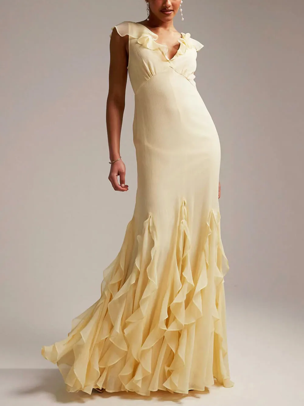 Elegant Sophisticated With Ruffled Hem Maxi Dress sold by Like My Choice