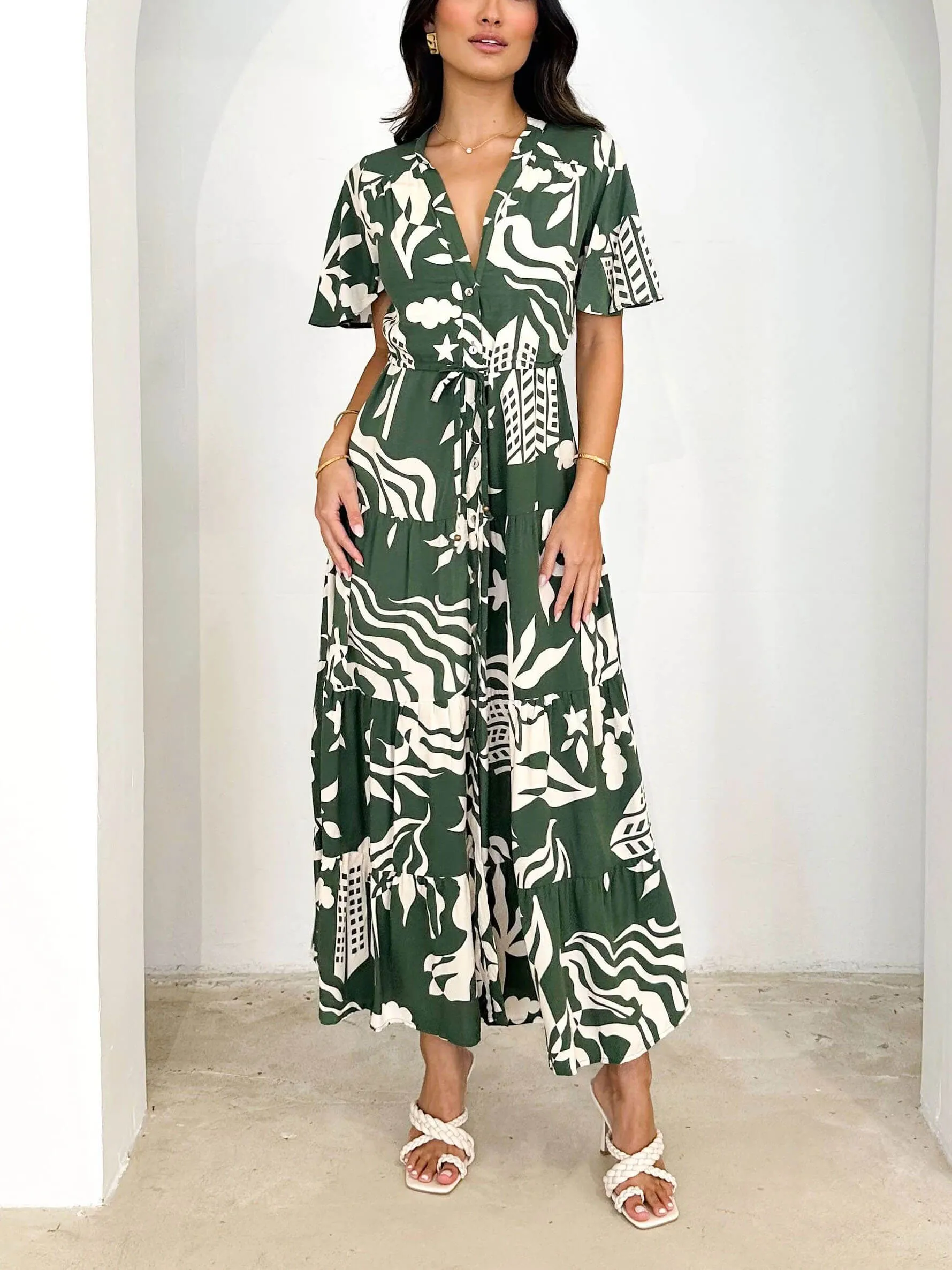 Short Sleeve Resort Print Midi Dress sold by Like My Choice