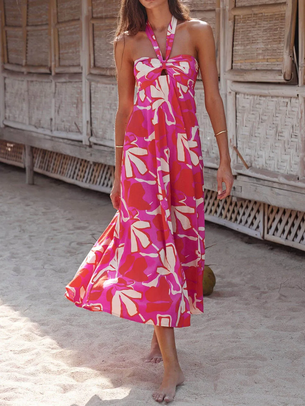 Halterneck Print Berry Lotus Midi dress sold by Like My Choice