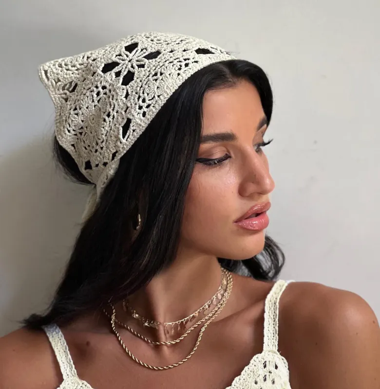 Hand Crochet Lace Bandana sold by Like My Choice
