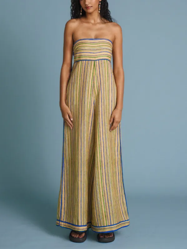 Stylish Striped Contrast Color Sleeveless Off-Shoulder Jumpsuit sold by Like My Choice