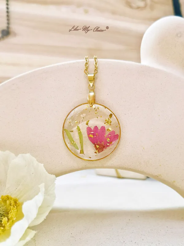 Handmade Birth Flower Bouquet Pressed Resin Pendant Necklaces-February flower sold by Like My Choice