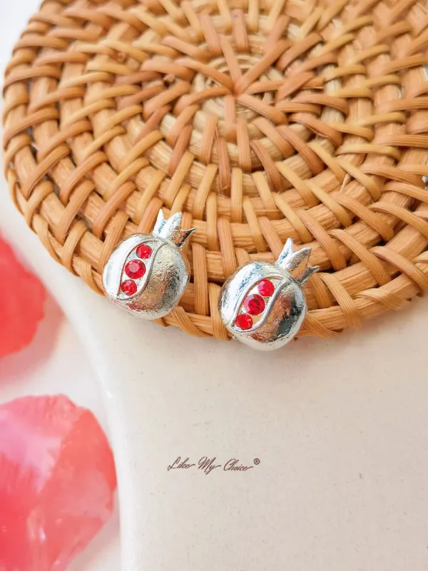 Crown Pomegranate Design Ruby Silver Earring sold by Like My Choice