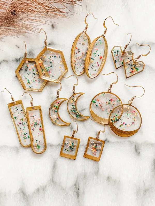 Floral Resin Dried Pressed Flower Boho Earrings sold by Like My Choice