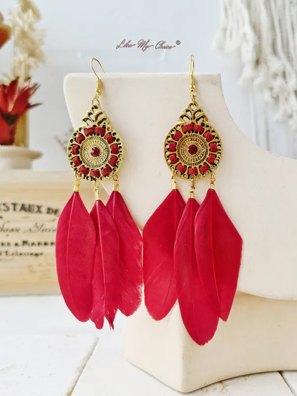 Feather Tassel Handmade Circle Long Earrings Jewelry sold by Like My Choice