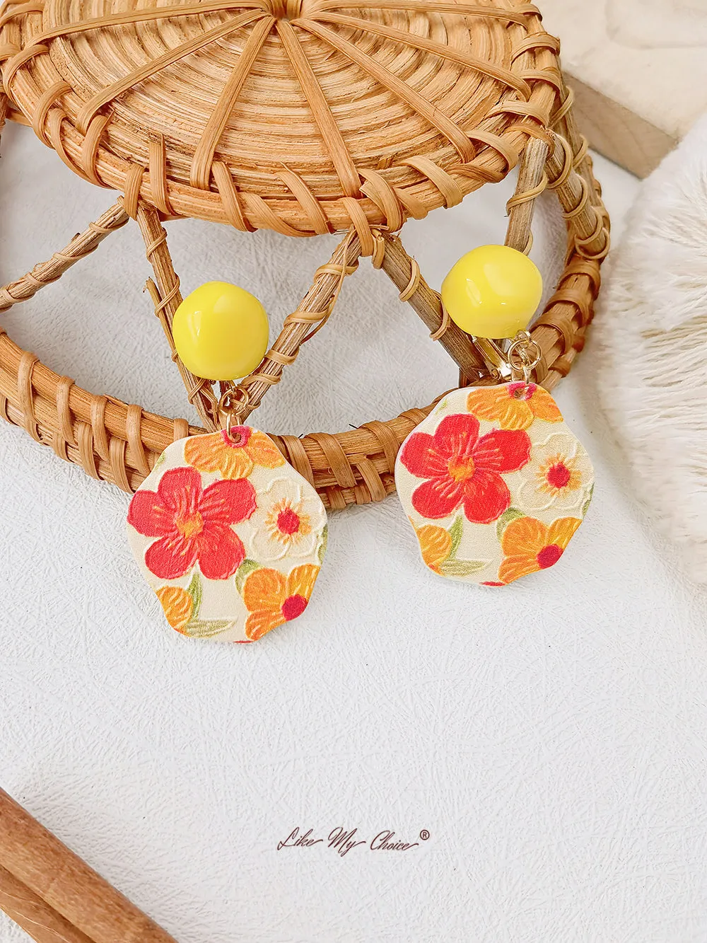 Red Sun Flower Drop Earrings sold by Like My Choice product image thumbnail 4