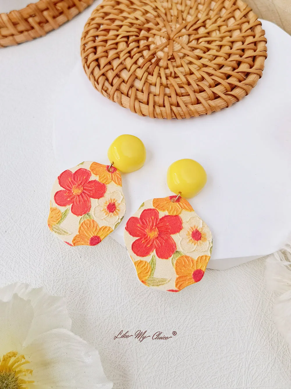 Red Sun Flower Drop Earrings sold by Like My Choice product image thumbnail 5