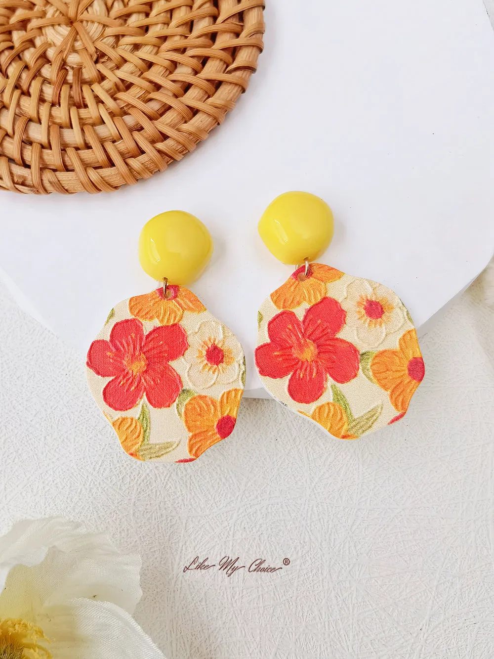 Red Sun Flower Drop Earrings sold by Like My Choice product image thumbnail 2