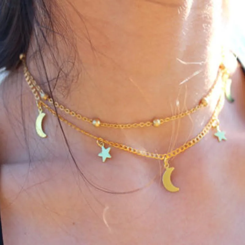 Star & Moon Multi Layer Necklace sold by Like My Choice