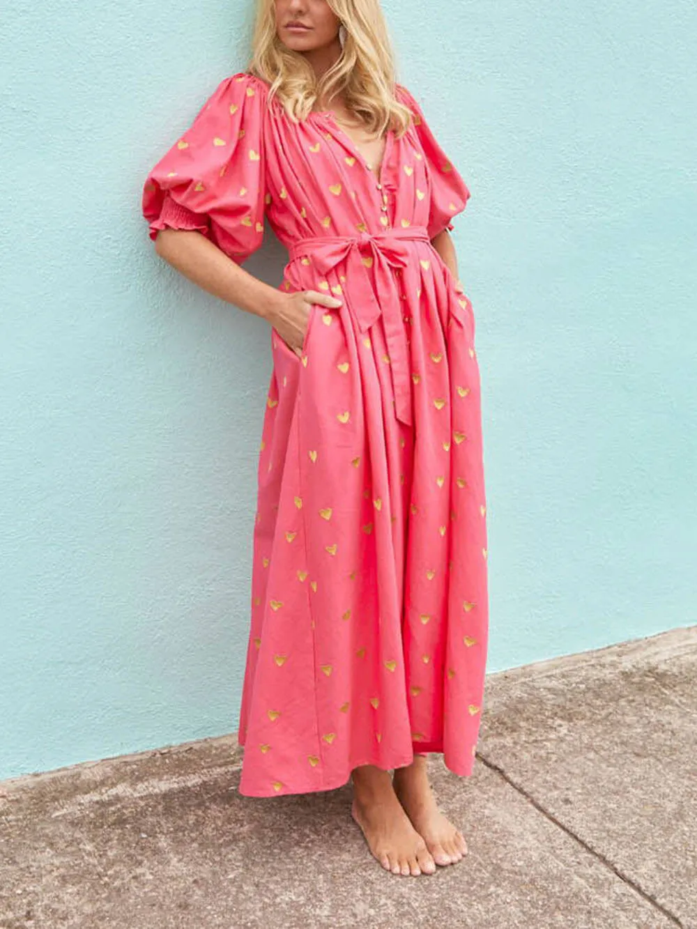 Printed Cardigan Short Sleeve Oversized Midi Dress sold by Like My Choice product image thumbnail 4