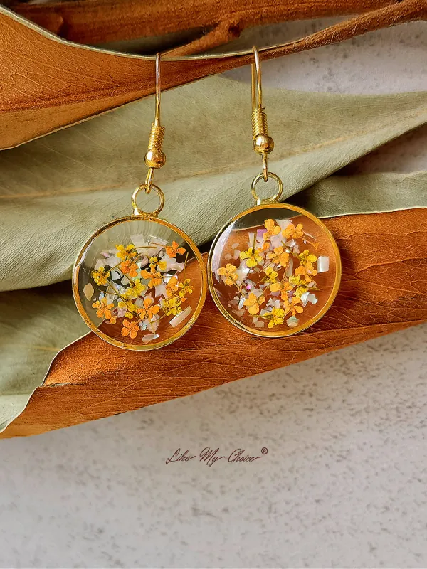 Pressed Flower Earrings - Yellow Lily Resin sold by Like My Choice
