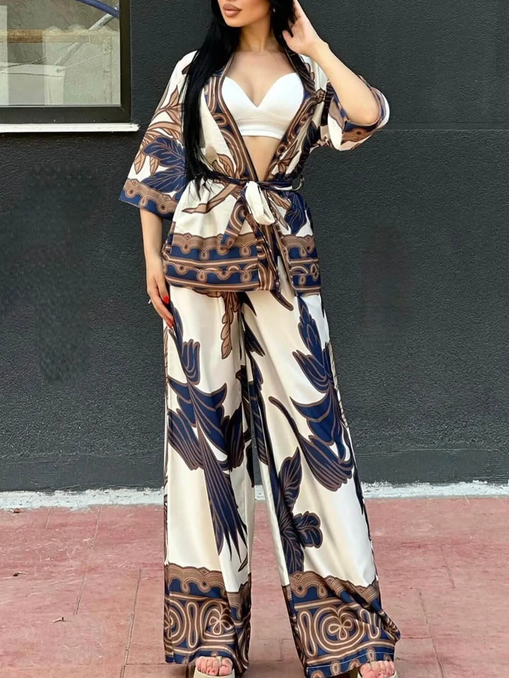 Unique Hazelnut Flower Print Cardigan Tie Shirt sold by Like My Choice product image thumbnail 2