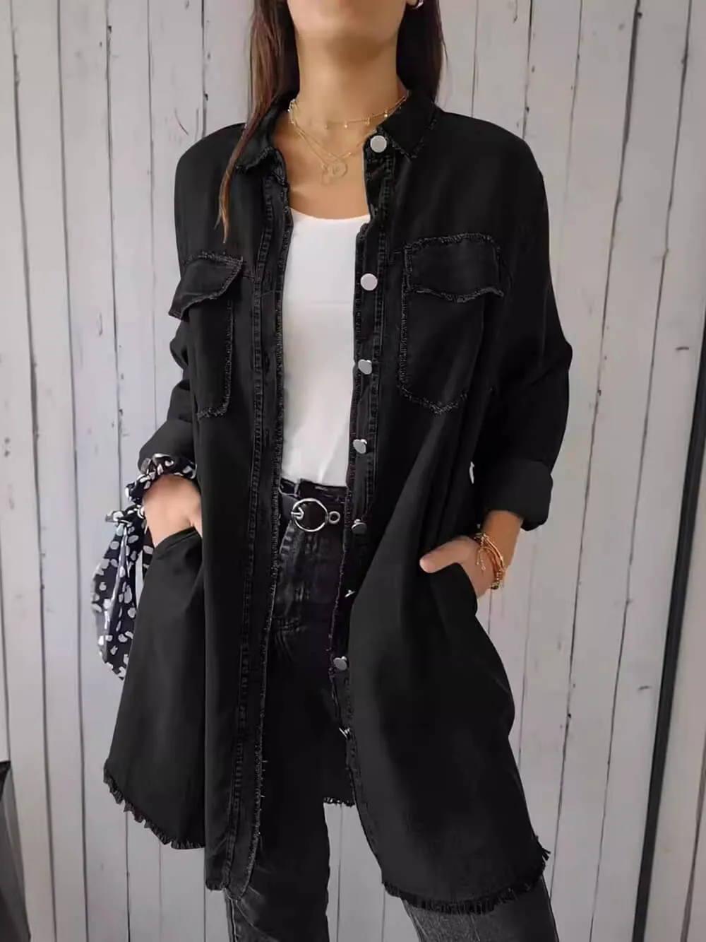 Fashionable Versatile Long-sleeved Lapel Denim Jacket sold by Like My Choice product image thumbnail 3