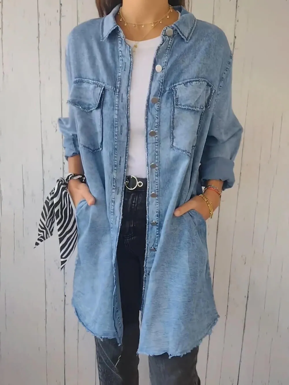 Fashionable Versatile Long-sleeved Lapel Denim Jacket sold by Like My Choice product image thumbnail 4