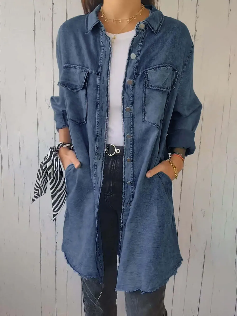 Fashionable Versatile Long-sleeved Lapel Denim Jacket sold by Like My Choice product image thumbnail 2