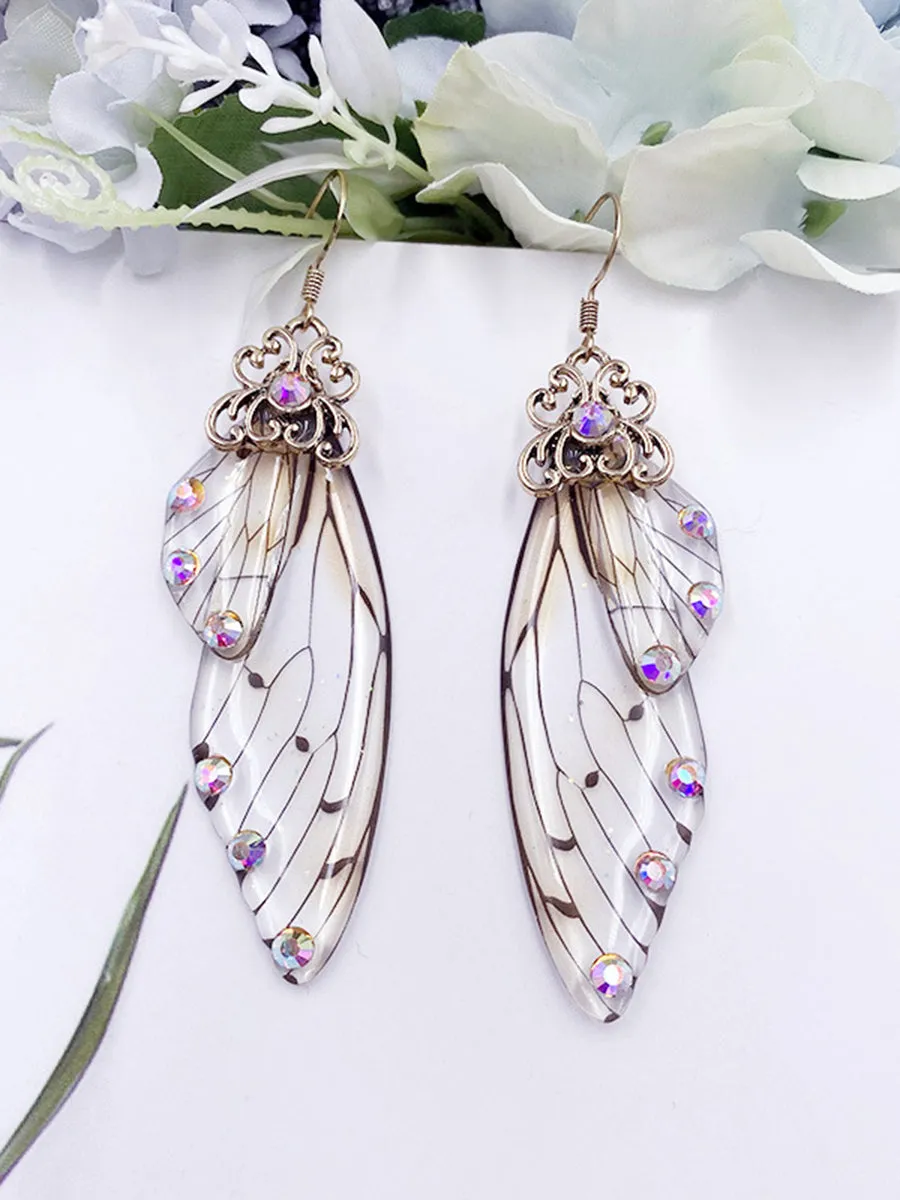 Butterfly Wing Grey Rhinestone Cicada Wing Crystal Earrings sold by Like My Choice product image thumbnail 5
