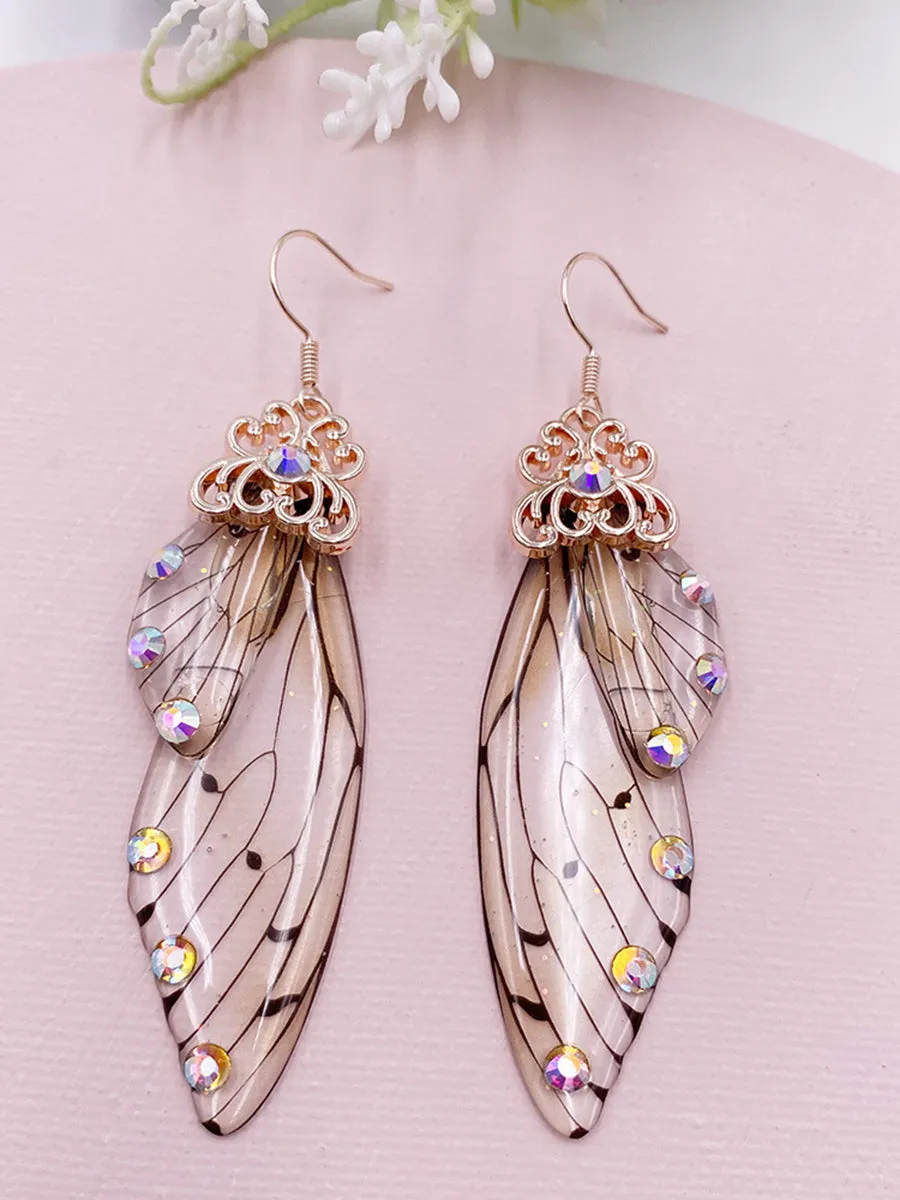 Butterfly Wing Grey Rhinestone Cicada Wing Crystal Earrings sold by Like My Choice