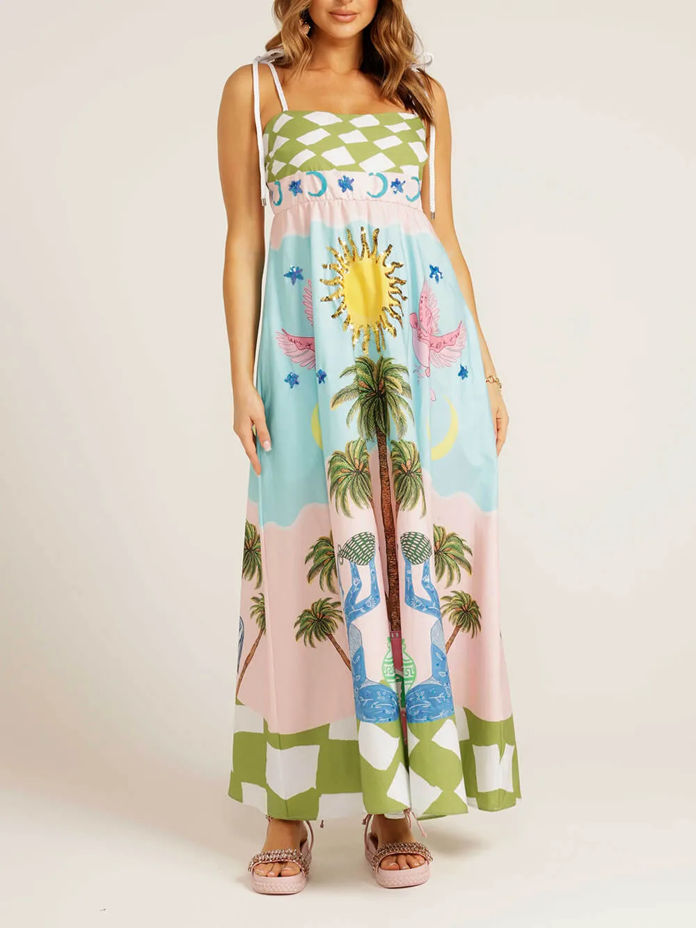 Elegant Goddess Hand-Painted Printed Maxi Dress sold by Like My Choice