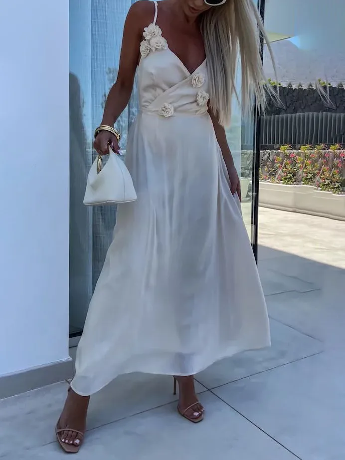 Backless Sexy Floral Sleeveless Midi Dress sold by Like My Choice