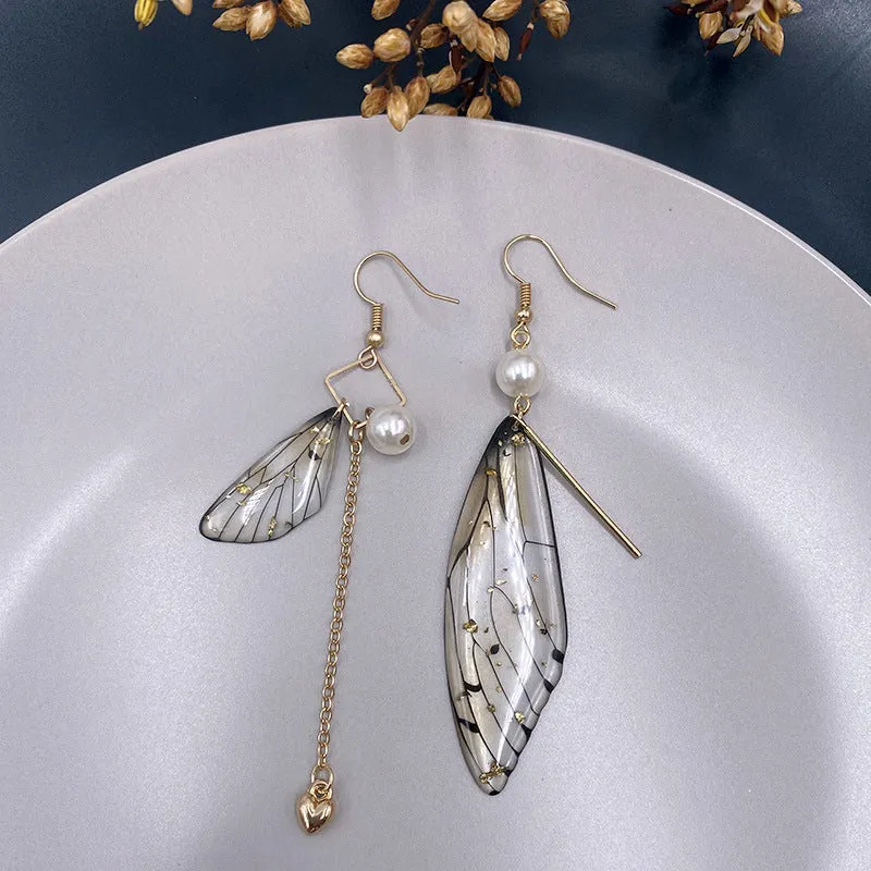 Butterfly Wing Grey Gold Foil Cicada Wing Tassel Earrings sold by Like My Choice product image thumbnail 5