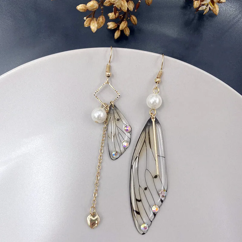 Butterfly Wing Grey Gold Foil Cicada Wing Tassel Earrings sold by Like My Choice